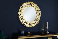Dekorativer Wandspiegel COINS 80cm XL antik gold rund aus Metall handmade