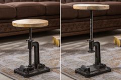 Höhenverstellbarer Beistelltisch ENGINEER 30cm Mangoholz Industrial Design massiv rund Eisen