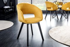 Design Stuhl NORDIC STAR senfgelb Strukturstoff Massivholz schwarz mit Armlehne gepolstert