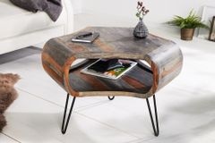 Retro Couchtisch ORGANIC LIVING 70cm grau Sheesham Massivholz mit Stauraum Hairpin Legs