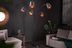 Design Bogenlampe LEVELS 205cm schwarz gold 5 neigbare Leinenschirme Stehlampe
