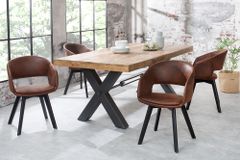 Design Stuhl NORDIC STAR antik braun Microfaser Massivholz schwarz mit Armlehne gepolstert