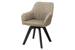 Design Stuhl LIVORNO taupe Strukturstoff schwarz Massivholz drehbar Auto-Return-Funktion
