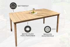 Wetterfester Gartentisch KOPENHAGEN 160cm natur Akazie Massivholz Bootsform Outdoor