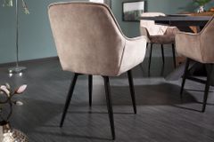 Design Stuhl MILANO champagner beige Samt mit Armlehne gepolstert schwarze Metallbeine