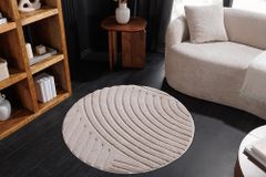 Runder 3D strukturierter Kurzflor Teppich ART DECO 80cm beige creme Hoch-Tief-Effekt