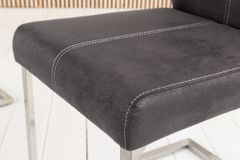 Freischwinger Stuhl SAMSON vintage grau Edelstahlrahmen mit Komfortgriff