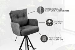 Drehbarer Design Barhocker BIG GEORGE anthrazit Samt Taschenfederkern mit Armlehnen