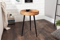 Massiver Beistelltisch PURE NATURE 35cm natur Mangoholz rund mit schwarzen Metallbeinen