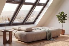 Modernes Schlafsofa ELYPSE 200cm greige Chenille 3-Sitzer Couch inkl. Kissen