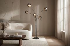 Design Stehlampe LIQUID DIAMOND 200cm schwarz smoke grau fünf Glasschirme mit Marmorfuß