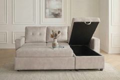 Ecksofa mit Schlaffunktion APARTMENT beidseitig aufbaubar champagner beige Samt inkl. Stauraum