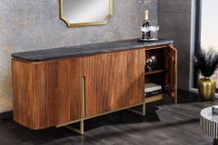 Design Sideboard GATSBY 160cm braun gold Mangoholz Marmor Metallgestell
