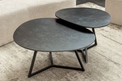 Design Couchtisch MARVELOUS 70cm anthrazit Marmor Keramik schwarzes Metall