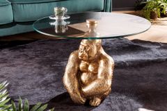 Runder Couchtisch WILDLIFE KONG 60cm gold Metall Glas Affenfigur Gorilla Skulptur handmade