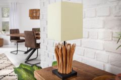 Handgearbeitete Treibholz Tischleuchte EUPHORIA 45cm beige mit Leinenschirm