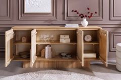 Massives Sideboard ART DECO 170cm weiß gekälkt Mangoholz 3D-Front handmade