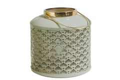 Deko Windlicht CANDLELIGHT 20cm beige-grün Metall handmade Laterne