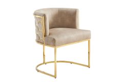 Stilvoller Stuhl ELEGANCE cappuccino Samt gold Edelstahl mit Armlehne
