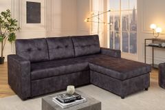 Ecksofa mit Schlaffunktion APARTMENT beidseitig aufbaubar grau Samt inkl. Stauraum