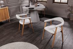 Design Stuhl VALHALLA WOOD natur Eiche creme Strukturstoff mit Armlehne