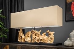 Einzigartige Treibholz Tischlampe PURE UNIQUE 80cm beige mit Leinenschirm
