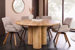 Runder Esstisch ART DECO 140cm natur Mangoholz massiv mit Säulenfüßen