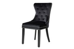 Chesterfield Stuhl CASTLE schwarz Samt Massivholz Ziernieten mit Komfortgriff