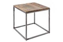 Industrial Beistelltisch BARRACUDA 40cm recyceltes Massivholz mit geflexten Beinen