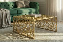 Handgearbeiteter Couchtisch ABSTRACT 60cm Alu gold im Gap Design