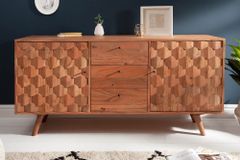 Massivholz Sideboard MYSTIC LIVING 145cm Akazie natur Kommode mit Schubladen 3D-Design