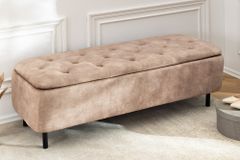 Extravagante Polsterbank EN VOGUE 120cm beige Samt mit Stauraum schwarze Metallbeine