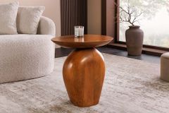 Massiver Beistelltisch ORGANIC 50cm braun Mangoholz oval Säulenfuß