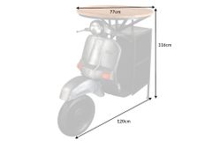 Vintage Bartisch UPCYCLING SCOOTER 120cm silber Mangoholz rund handmade