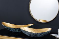 Handgerfertigtes 2er Set Deko Schalen ABSTRACT ORIENT 55cm gold Metall Patina