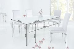 Eleganter Design Esstisch MODERN BAROCK 180cm weiß Opalglas Tischplatte Edelstahl