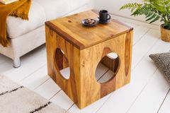 Massivholz Beistelltisch CUBUS 40cm Sheesham stone finish Hocker