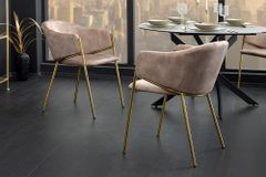 Design Stuhl NOBLESSE champagner beige Samt golden verchromtes Metallgestell