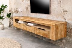 Hängendes TV-Board IRON CRAFT 160cm natur Mango Massivholz drei Schubladen Lowboard