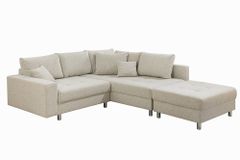 Wohnlandschaft KENT 220cm beige Strukturstoff  Ecksofa Federkern inkl. Hocker