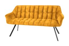Esszimmer Sitzbank PAPILLON 165cm senfgelb Samt mit Lehnen schwarzes Metallgestell