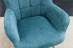 Moderner Sessel SCANDINAVIA blau Strukturstoff Massivholz-Beine mit Armlehnen
