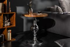 Design Beistelltisch EXTRAVAGANCIA 60cm Mangoholz massiv rund Metall Säulenfuß silber