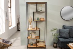 Industrial Bücherregal SLIM LINE 185cm Wildeiche schwarz sechs Regalböden