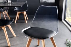 Design Stuhl SCANDINAVIA MEISTERSTÜCK transparent schwarz Kunststoff Buchenholz natur