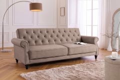 Schlafsofa MAISON BELLE AFFAIRE 220cm greige Vogue Seiden Samtstoff 3-Sitzer