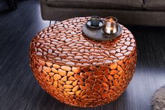 Runder Couchtisch STONE MOSAIC 75cm kupfer Metall Mosaik handmade