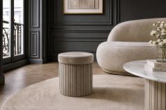Runder Hocker ÉLAN 40cm champagner greige Samt faltbar mit Stauraum