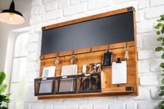 Praktisches Wandboard HERITAGE 80cm natur Pinie 6 Haken Kreidetafel Schlüsselbrett