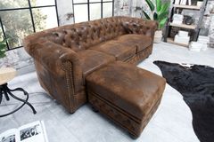 Chesterfield 3-Sitzer Sofa 205cm antik braun Microfaser Federkern Knopfheftung